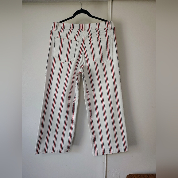 Express Women's High Waisted Striped Button Fly Cropped Wide Leg Jeans Stretch - Picture 17 of 17